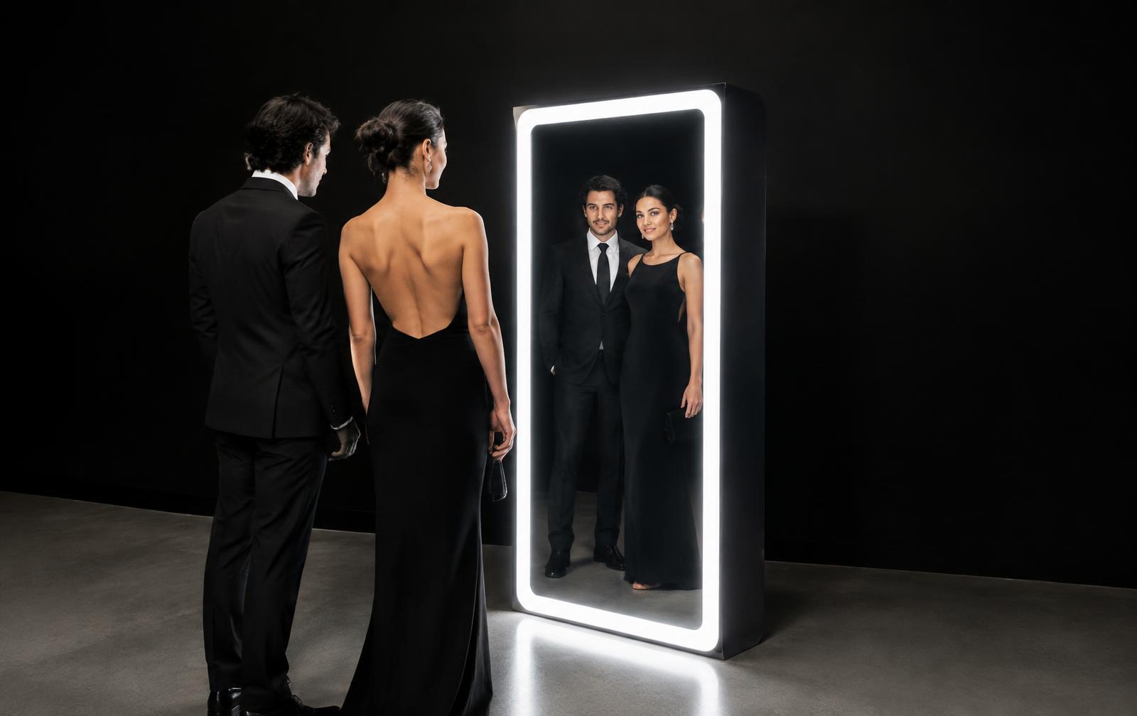 Branded mirror booth at a corporate launch