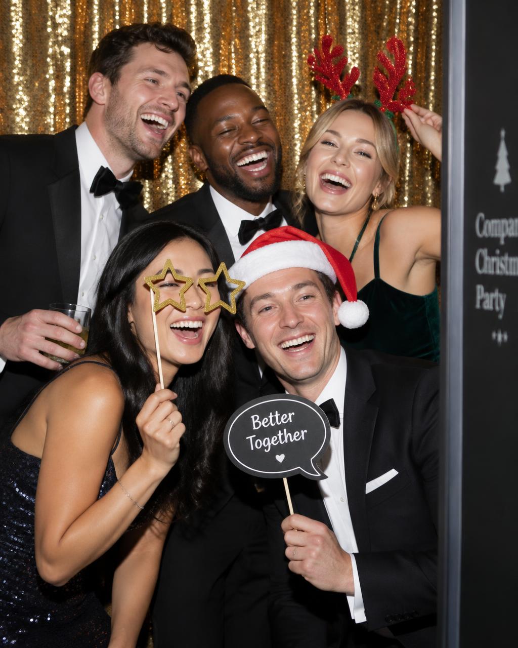 Colleagues posing at a staff party