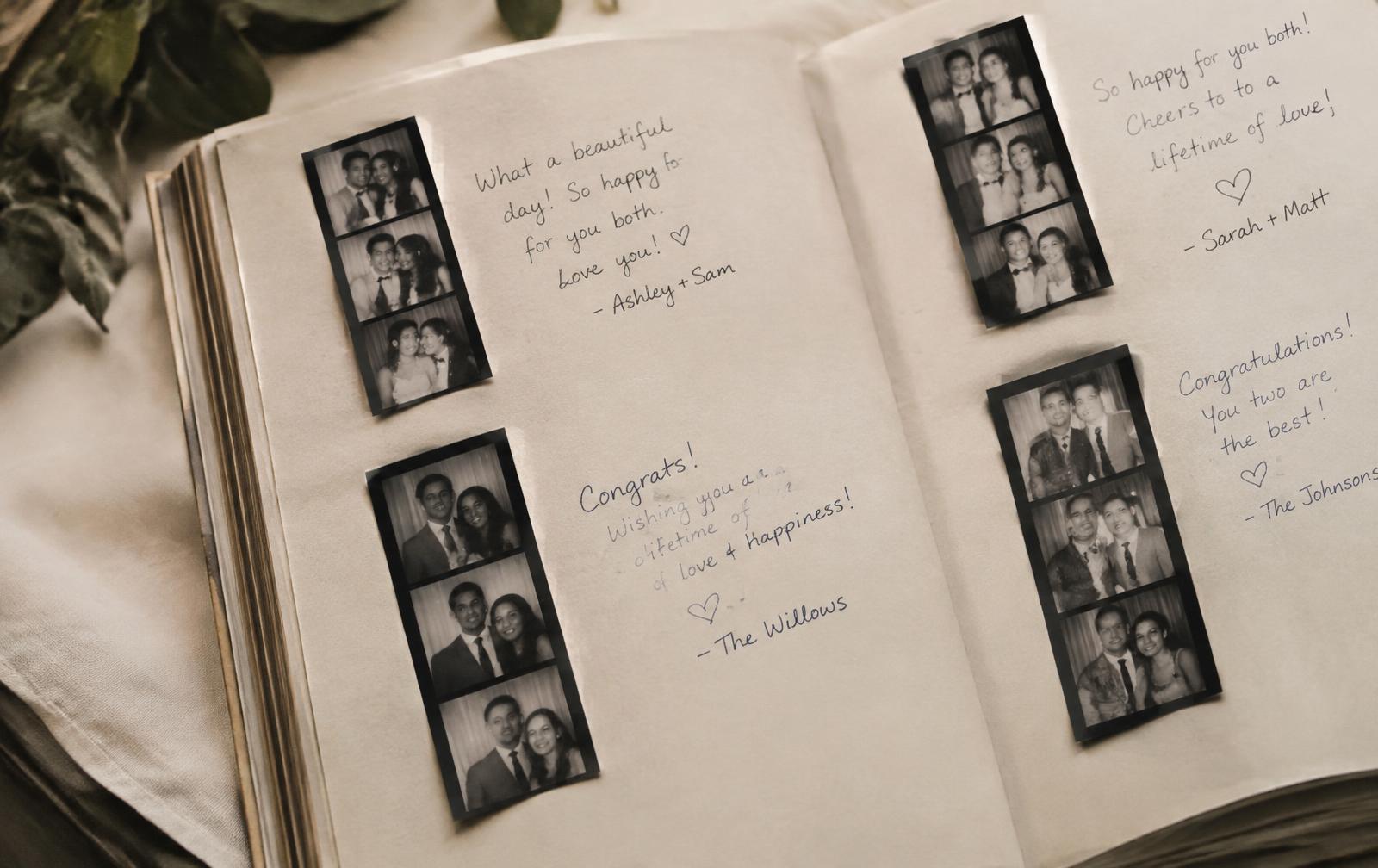 Guest book filled with photo strips